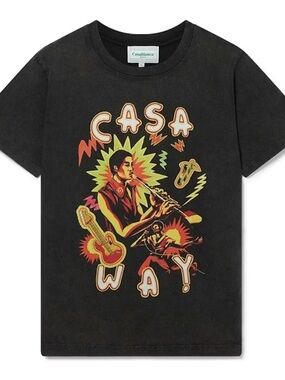 Casablanca Black Graphic Short Sleeve Tee with Retro Music Print
